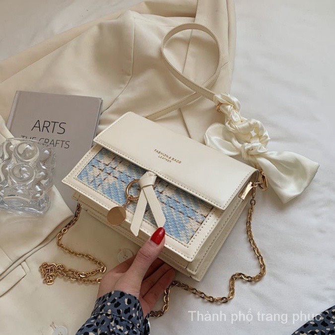 Túi đeo chéo nữ túi xách 2022- kẹp nách phối vải tweed trẻ trung thắt nơ thời trang hàn quốc-TONGKHOQUANAONU