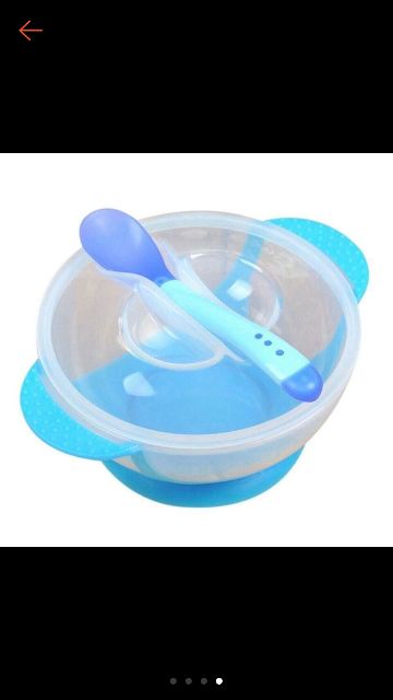 Bát ăn dặm chống đổ kèm thìa báo nóng cho bé