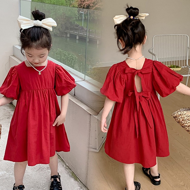 Đầm Công Chúa Cổ Vuông Màu Trơn Dễ Thương Thời Trang Mùa Hè Cho Bé Gái