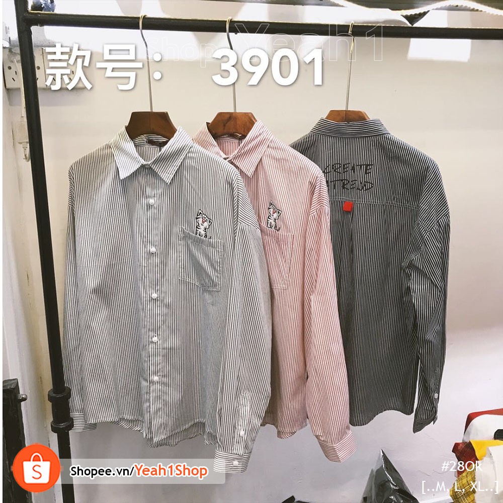 [Yeah1Shop]- Áo sơ mi sọc mèo nhỏ (M,L,XL)