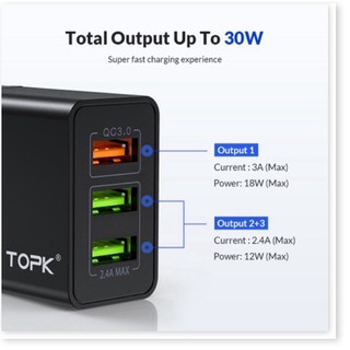 Củ sạc nhanh TOPK B348Q 3 cổng sạc