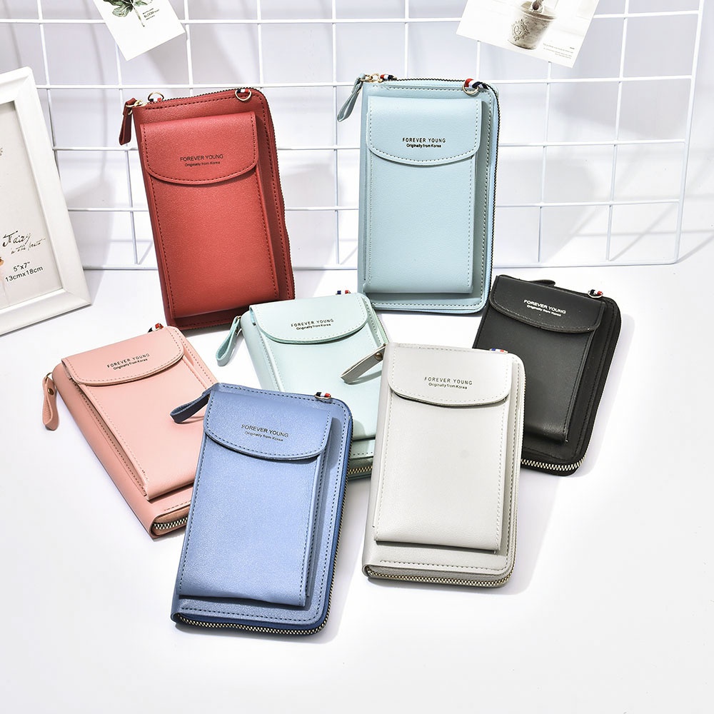 Túi da đeo vai có dây kéo 7 màu