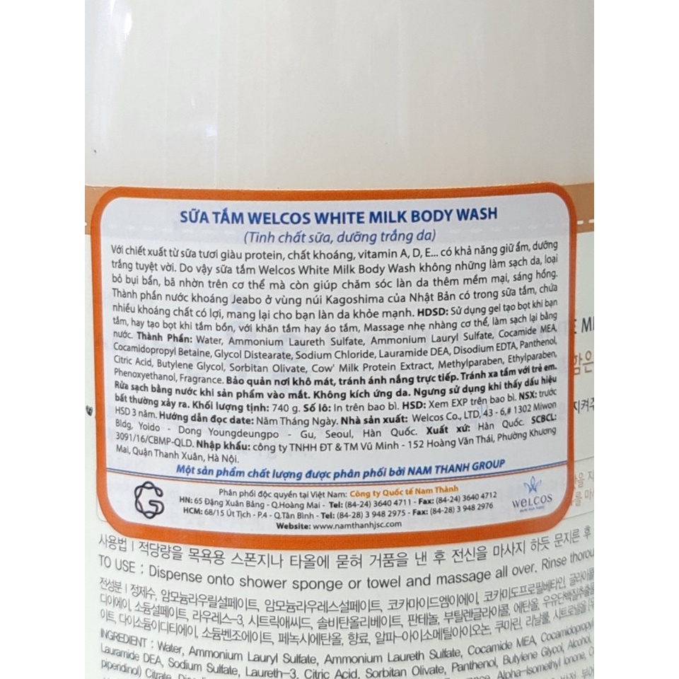 Sữa Tắm Trắng Da Welcos White Milk Body Wash 740ml Hàn Quốc