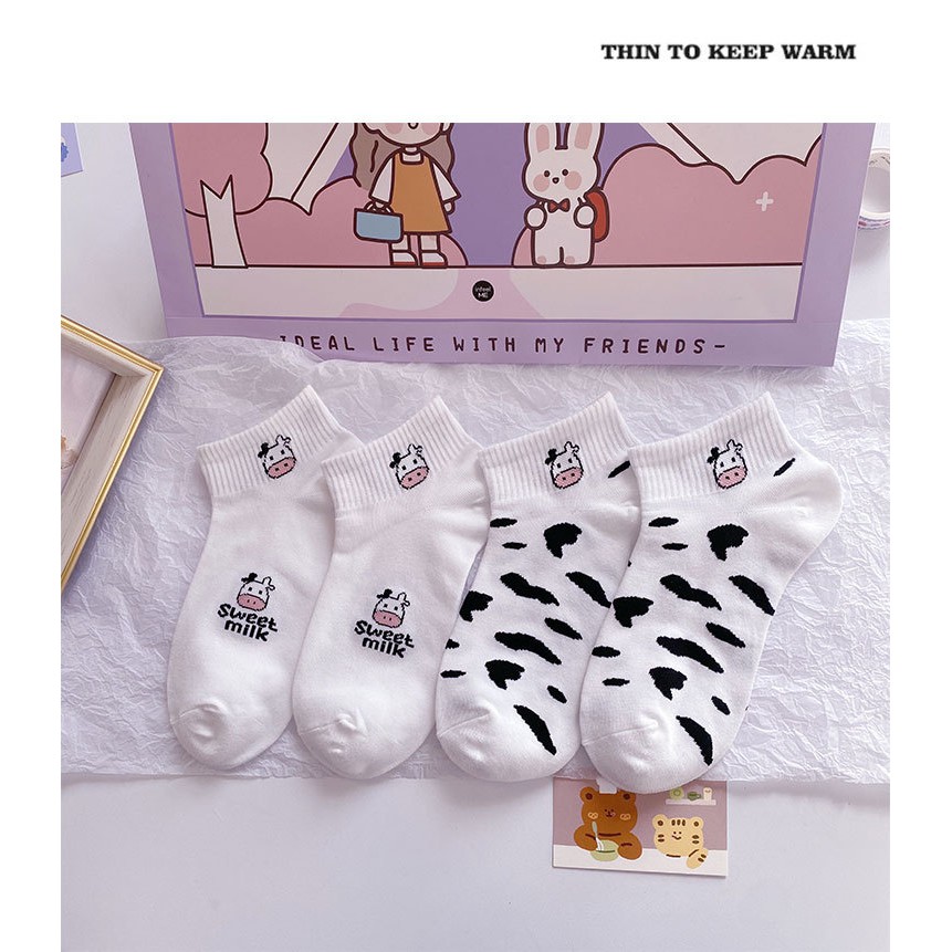 ❤️FREESHIP❤️ Tất - Vớ nữ Bò sữa Cotton Trơn Ulzzang Cổ Ngắn gân tăm Phong Cách Vintage Hàn Quốc