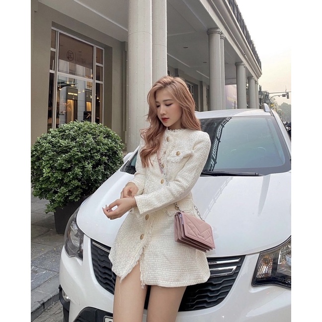 Váy dạ tweed cúc dọc