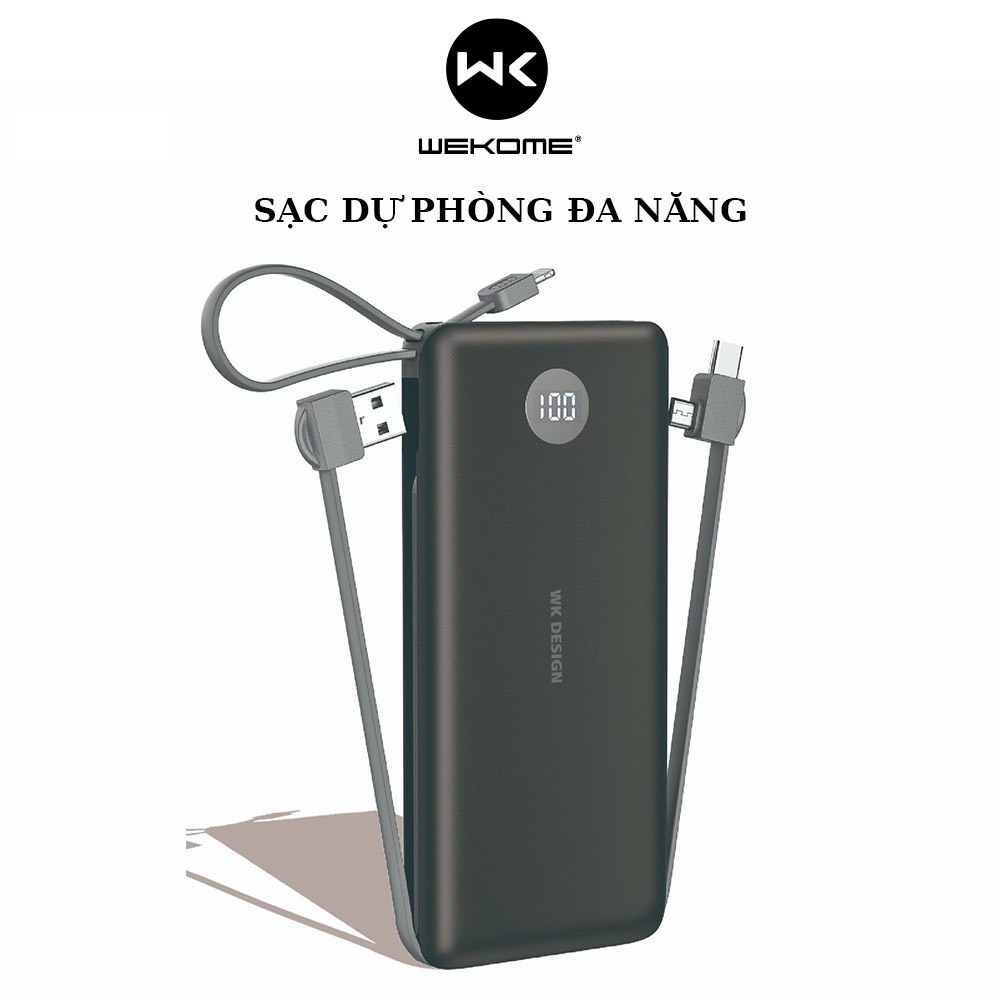 Sạc dự phòng Wekome ​​WP-153 10000mAh tích hợp cổng lightning, micro, type-c với màn hình LED