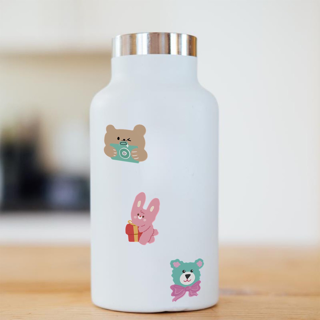 Sticker dán mũ bảo hiểm, hình dán chống nước, sticker dán laptop, điện thoại sét 50 miếng hình gấu dễ thương
