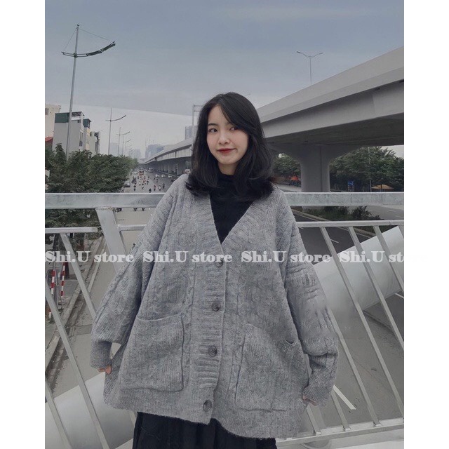 Áo Khoác Len Cardigan Nữ Trơn Vặn Thừng Dài Dáng Rộng Có Túi Dày Dặn Hàng QC