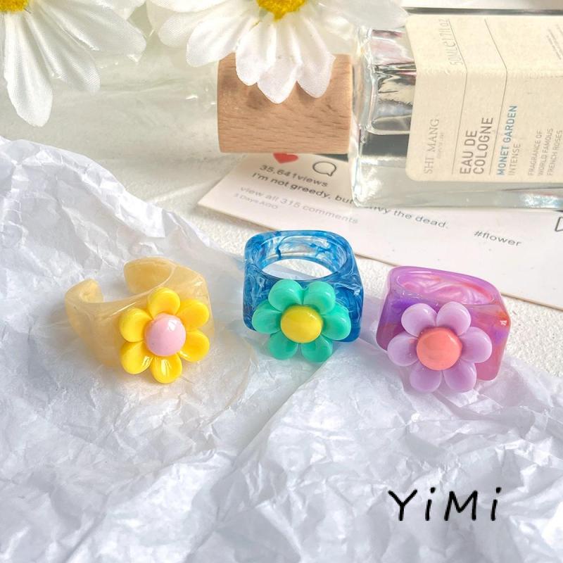Nhẫn Hình Bông Hoa Bằng Nhựa Acrylic Đơn Giản Đáng Yêu Cho Nữ
