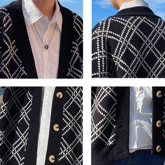 Áo Khoác Cardigan Dệt Kim Dáng Rộng Phối Nút Kiểu Nhật Hàn Cá Tính Cho Nam
