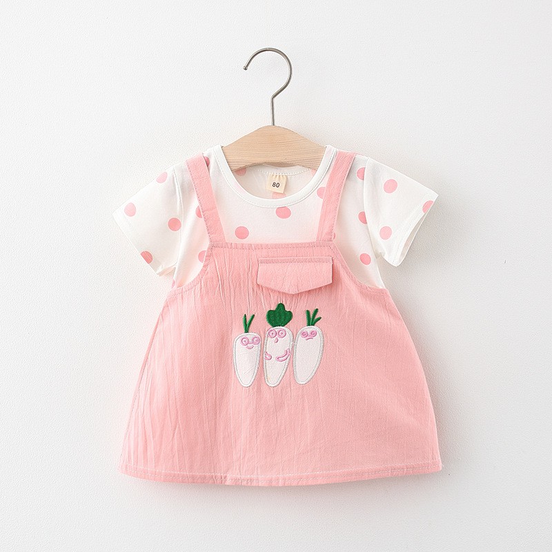 Váy Đầm giả Yếm Bé Gái Thêu Hình Cà Rốt, Chất Cotton Thấm Hút Mồ Hôi Cho Bé Dưới 1 tuổi , Anna store