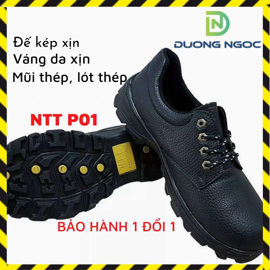 Giày Bảo Hộ Lao Động An Toàn Đế Kép Cao Su Chống Dầu Mũi Thép Loại Cổ Thấp Màu Đen NTT P01