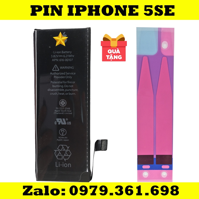 Pin IPhone 5SE (1624 mAh) - Hàng new ( bảo hành 3 tháng ) - Tặng keo dán pin