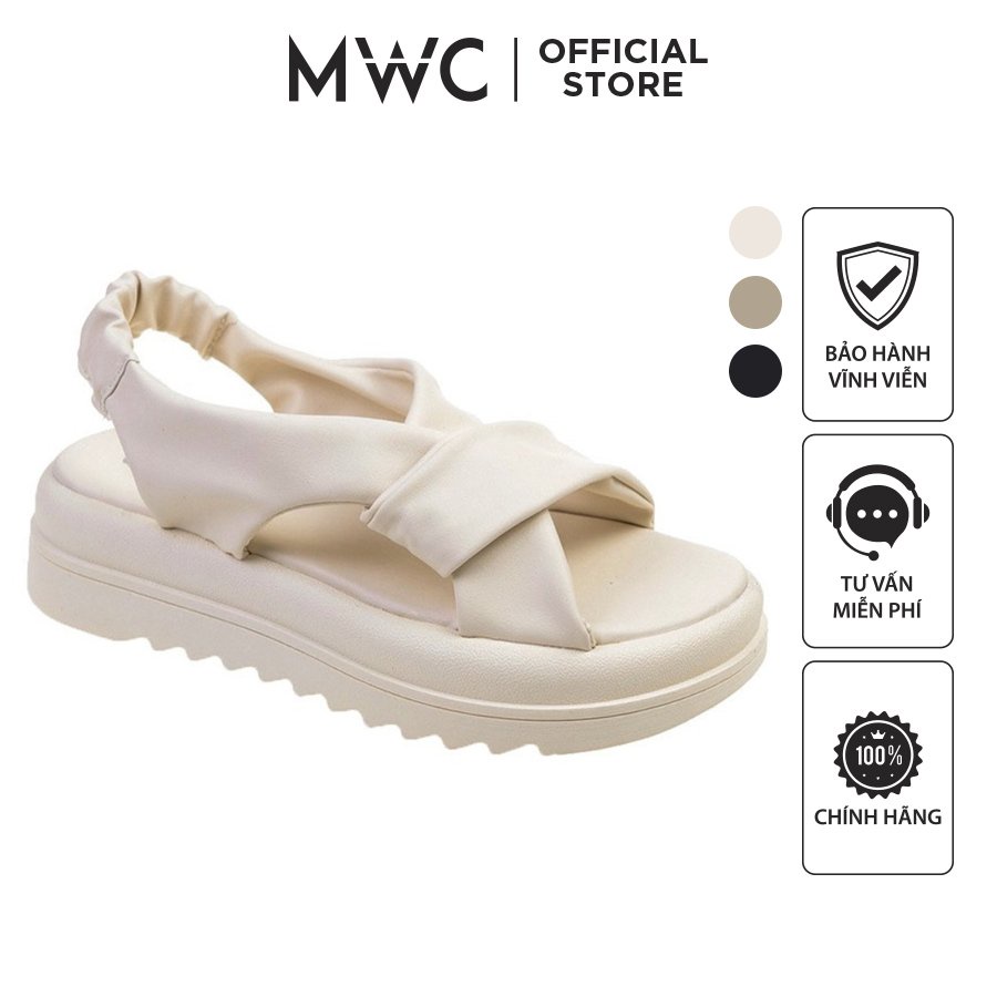 Giày MWC 2956 - Sandal Nữ Đế Cao Quai Chéo Xoắn Cách Điệu, Sandal Đế Bánh Mì 5p Hack Dáng Phối Quai Hậu Thun Thời Trang