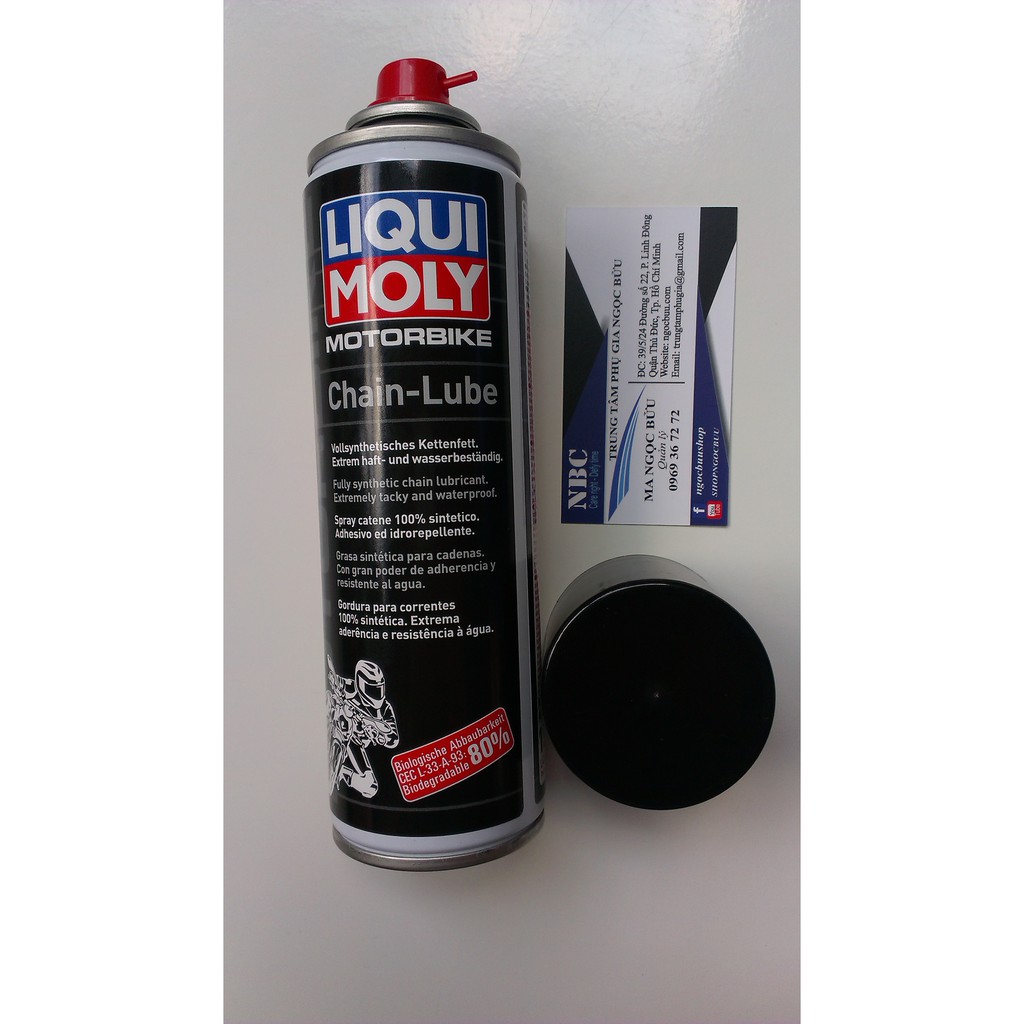 Chai xịt bôi trơn sên xích Liqui Moly 1508 và cọ chà sên.