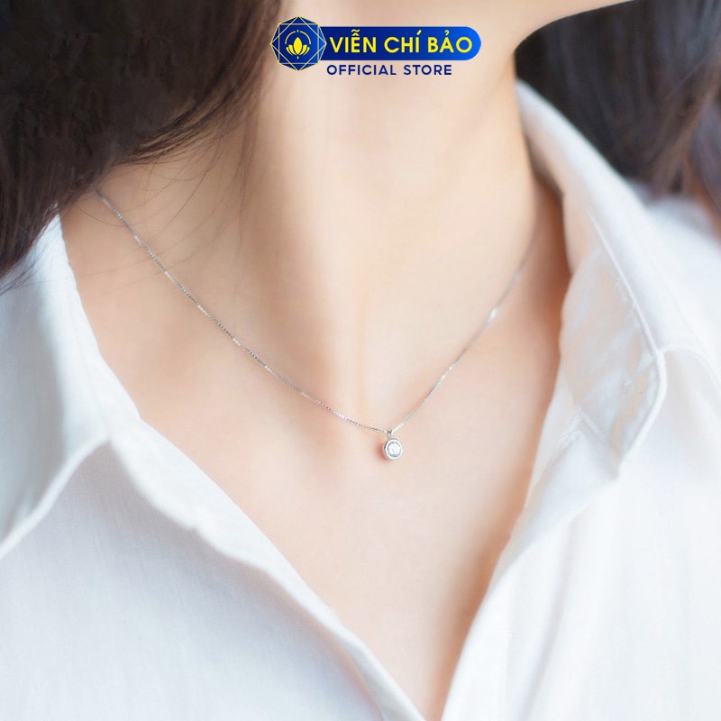 Dây chuyền bạc nữ mặt tròn đính đá trắng nhỏ bạc 925 thời trang phụ kiện trang sức nữ Viễn Chí Bảo D400485x