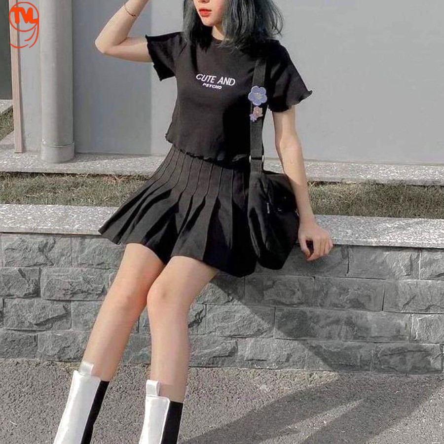 [Mã FAMAYWA giảm 10K đơn 50K] Áo croptop nữ tay ngắn, croptop rua gấu thêu chữ Cute And Psycho. | BigBuy360 - bigbuy360.vn