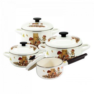 Bộ 4 nồi sứ tráng men Nhật Bản cao cấp bếp từ Fujihoro FTCV-4 ( hoa văn con gấu )