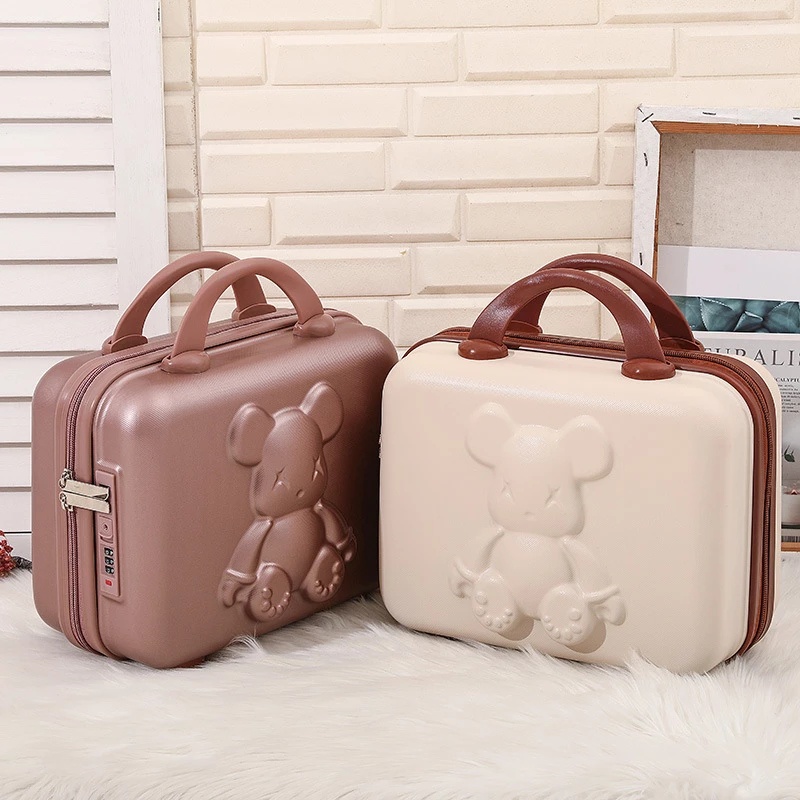 Túi Đựng Mỹ Phẩm 14 Inch Mini Họa Tiết Gấu Hoạt Hình Có Khóa Mật Khẩu Tiện Dụng