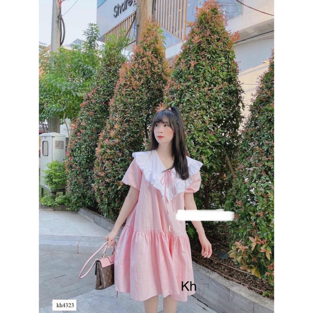 Váy Dáng Ngắn Bèo Ngực Chân Váy Đuôi Cá - Váy Babydoll Màu Hồng | BigBuy360 - bigbuy360.vn