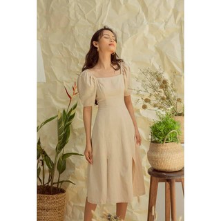 Đầm xòe vintage cổ vuông tay phồng tiểu thư - vn121551