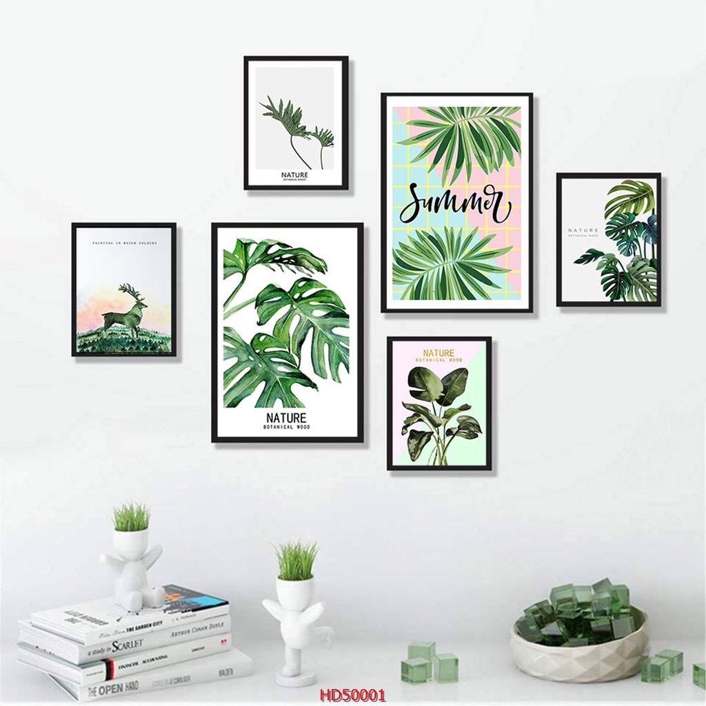Combo bộ 6 Tranh Dán Tường Dày 5mm Đẹp Như Tranh Tráng gương - Hiện Đại - Hoa Lá - Nhiệt Đới Thiên Nhiên- Melyhome Decor