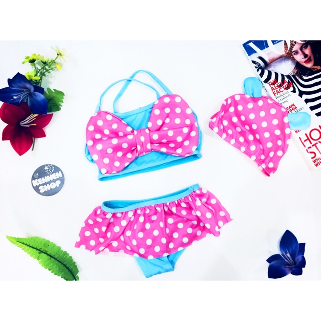 Bikini bé gái Mickey chấm bi (2-3 tuổi) kèm mũ