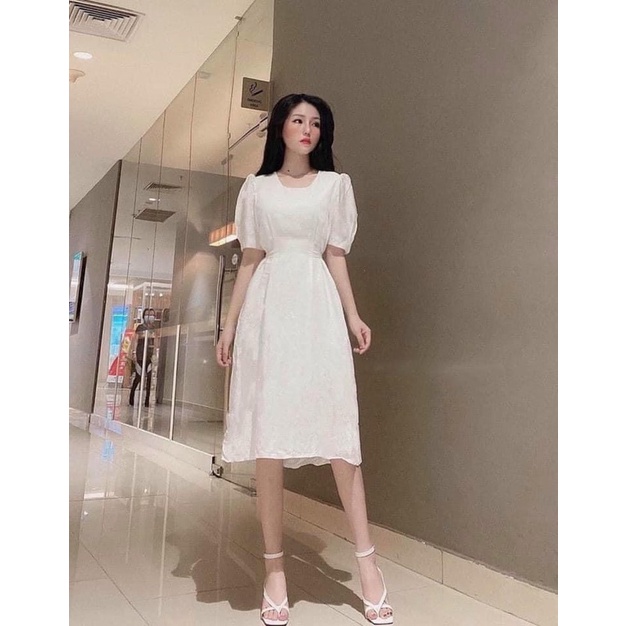 Đầm nữ midi xanh mint đi biển, dạo phố, công sở