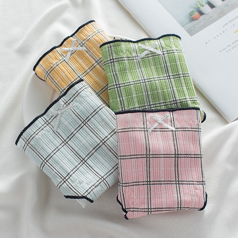 Quần lót cotton lưng vừa kẻ sọc caro dễ thương cho nữ