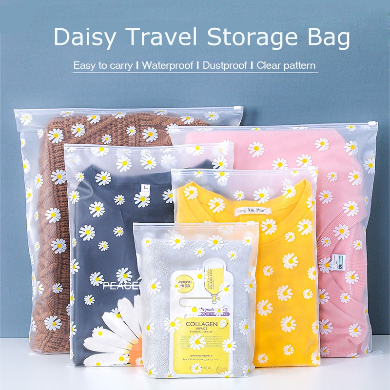 T-shirt Towel Clothes Storage Bag Small Daisy Waterproof Plastic Zipper Bag Transparent Cosmetic Bag Travel Toiletries Clothing Thickened Storage Bags