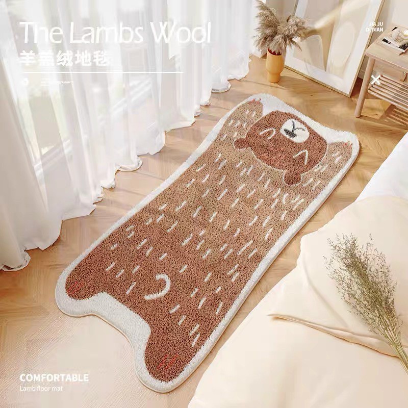 Thảm Chân Giường Lông Cừu Hình Thú Cao Cấp Siêu Đáng Yêu, Có Đế Chống Trơn Trượt