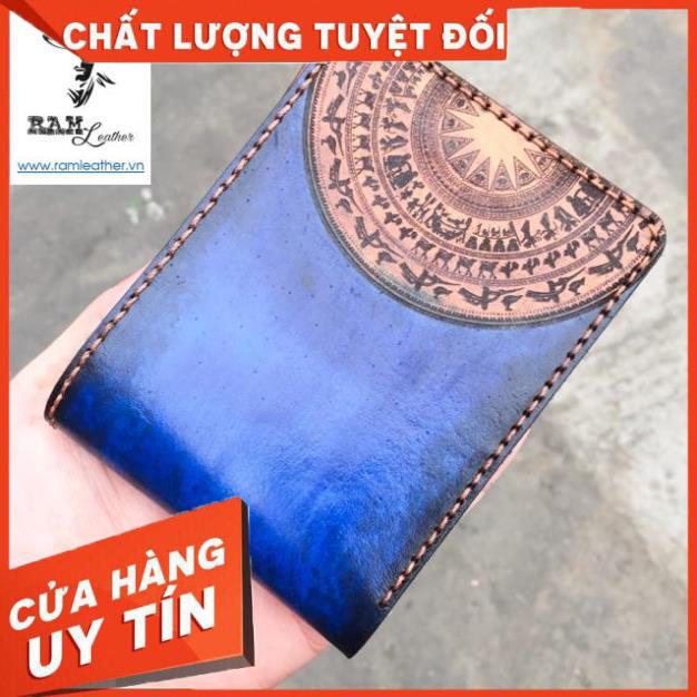 Ví da bò thảo mộc handmade màu xanh Navy quân đội +
