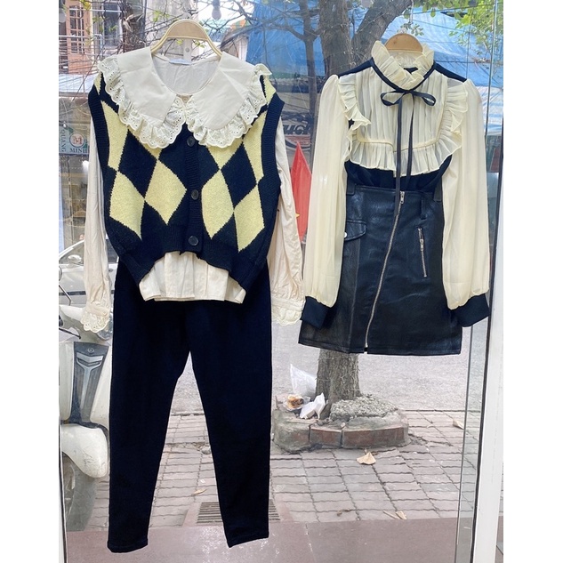 áo sơ mi điệu cao cấp buộc nơ ảnh thật