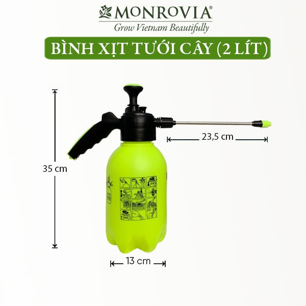 Bình tưới cây MONROVIA 2 lít, tưới cây cảnh, rửa xe ô tô, xe máy, vòi dài, tặng vòi ngắn, màu xanh, tiêu chuẩn Châu Âu