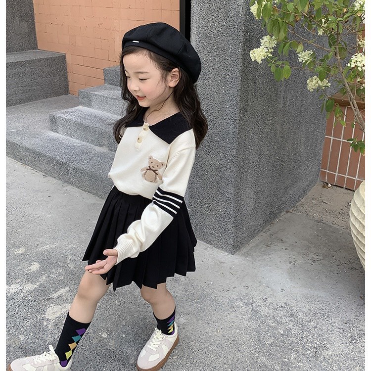 Áo len polo hoạ tiết gấu dễ thương cho bé A870