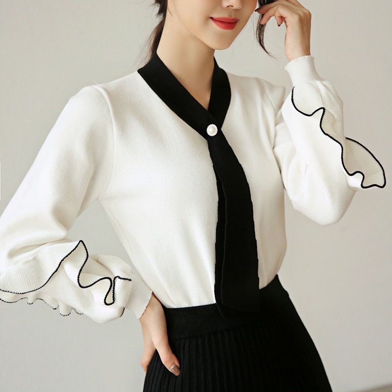 Áo len dày cổ nơ ( ảnh thật, có sẵn)