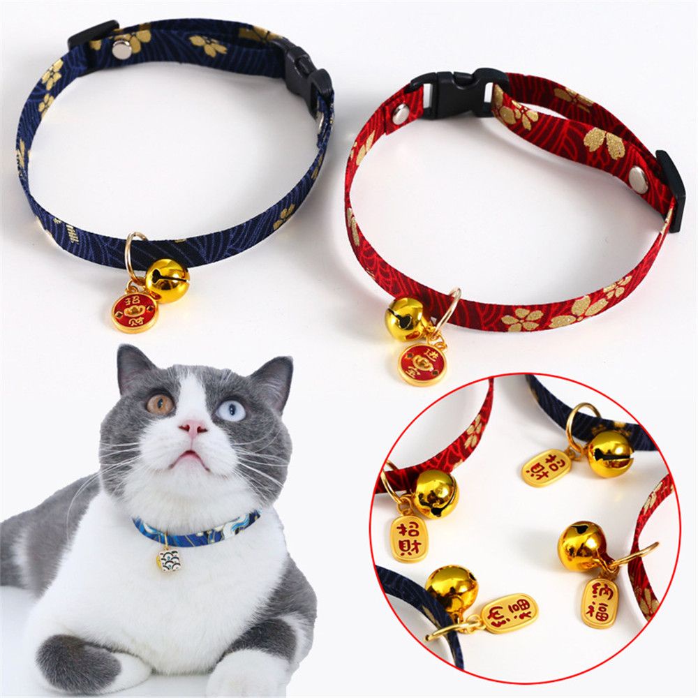 Vòng đeo cổ có gắn chuông phong cách trung hoa có thể điều chỉnh dành cho thú cưng