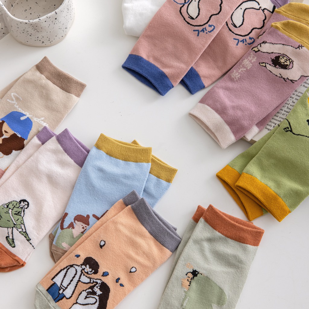 Vớ tất cổ ngắn art Cool Girl màu pastel