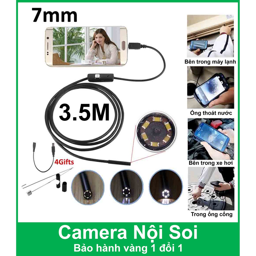 Camera nội soi 7mm,3.5M -Chống nước IP67 (Đen)