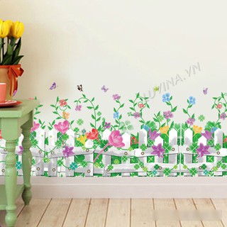 Decal dán tường trang trí phòng ăn, phòng ngủ, phòng khách, quán cafe, văn phòng- Hàng rào hoa