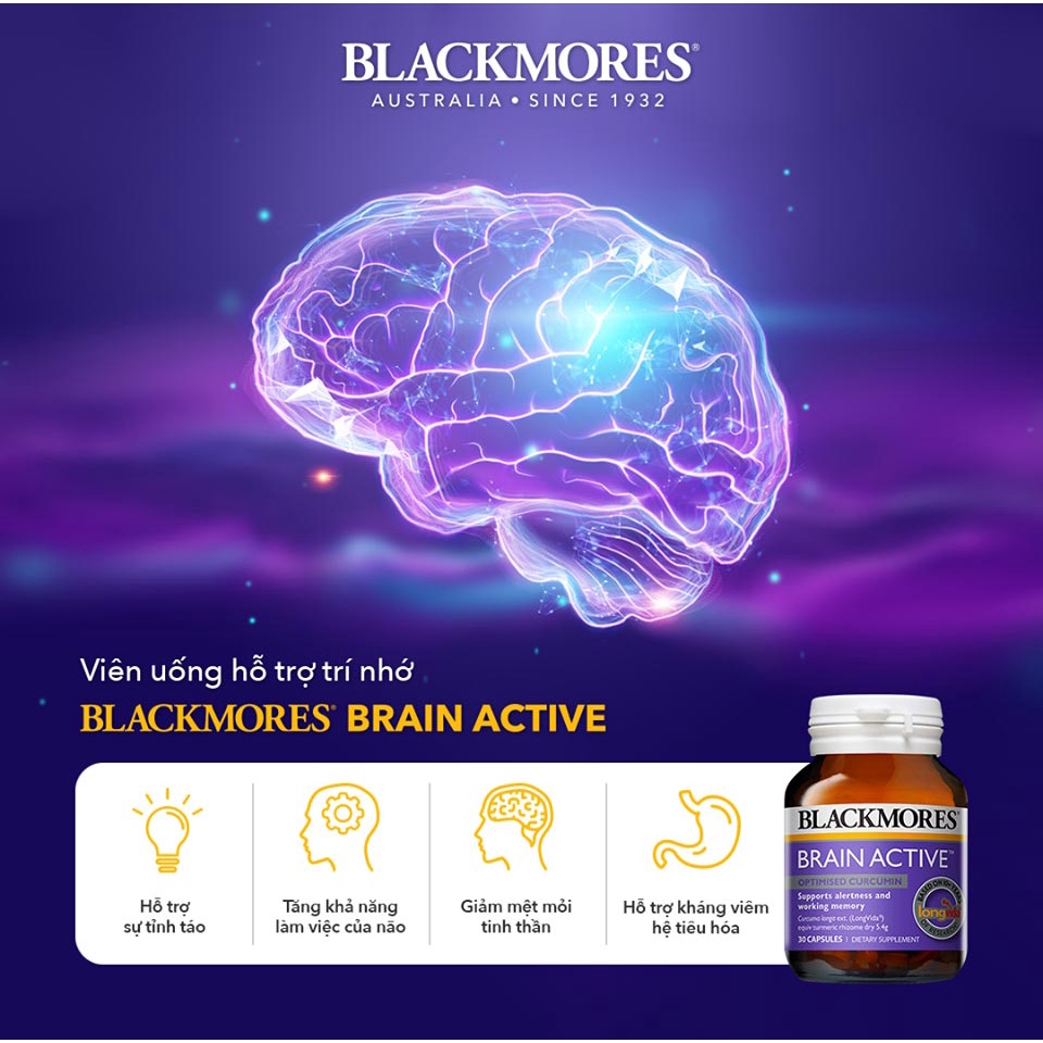 Viên Uống Blackmores Bổ Não Tăng Cường Trí Nhớ Brain Active 30 Capsules 30 Viên