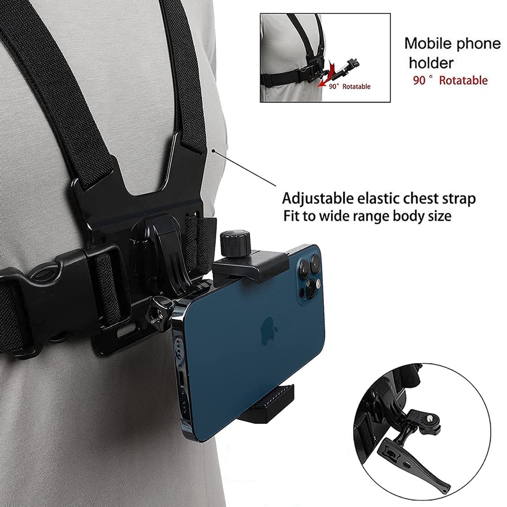 Dây Đeo Ngực Gắn Điện Thoại 360 Độ Cho Máy Ảnh GoPro Hero 10 9 8 DJI Action