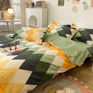Set chăn ga 4 món cotton poly kẻ xanh