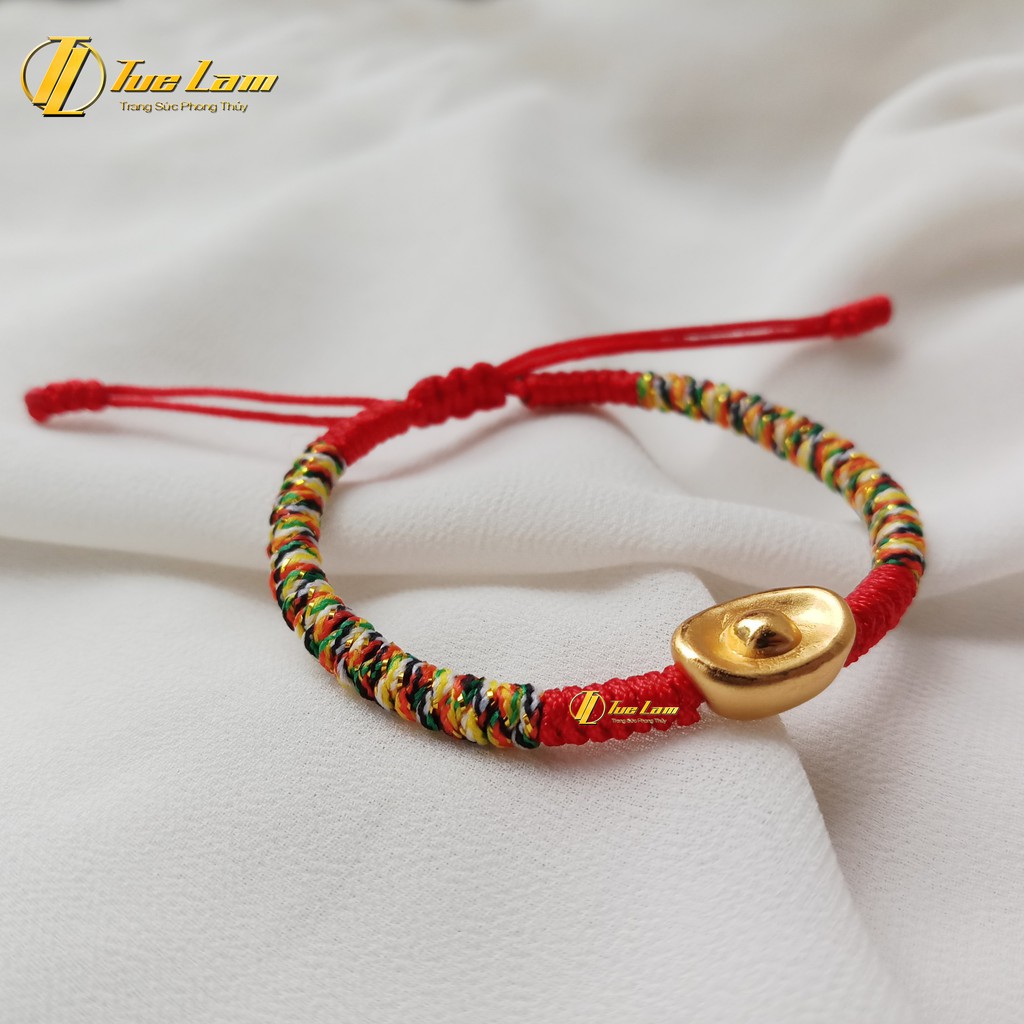 Vòng tay chỉ đỏ may mắn bện ngũ sắc tây tạng charm đĩnh bạc tài lộc phú quý - Tuệ Lâm