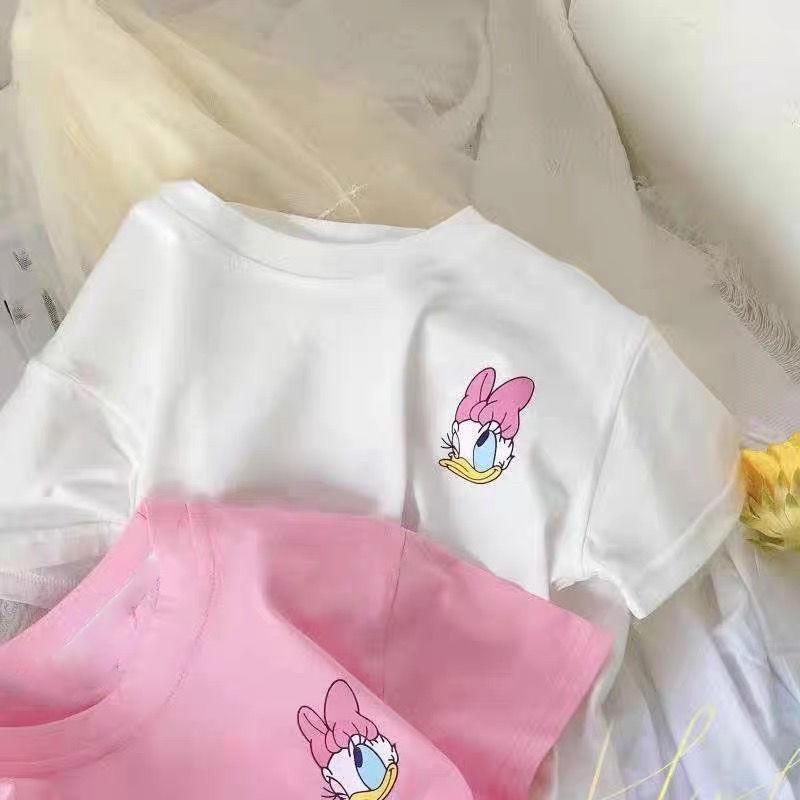 Áo Thun 100% Cotton Nguyên Chất Tay Ngắn In Họa Tiết Hoạt Hình Phong Cách Hàn Quốc Thời Trang Mùa Hè 2022 Cho Bé Gái