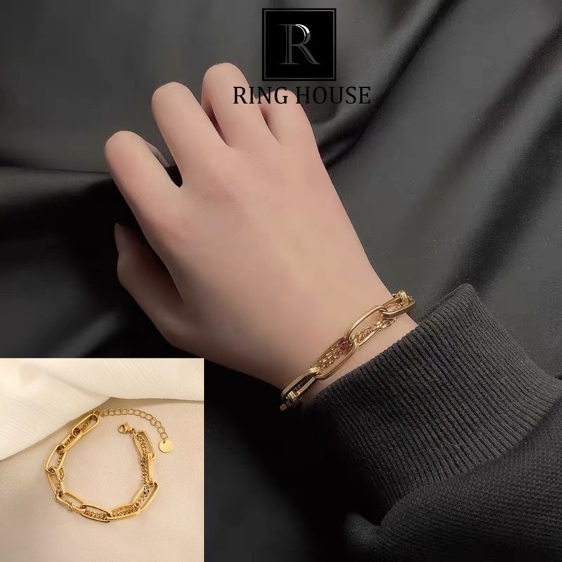 (Titan) B12 Lắc Tay Vòng Tay Nữ Titan Không Gỉ Dây Xích Double Style 1 Ring House