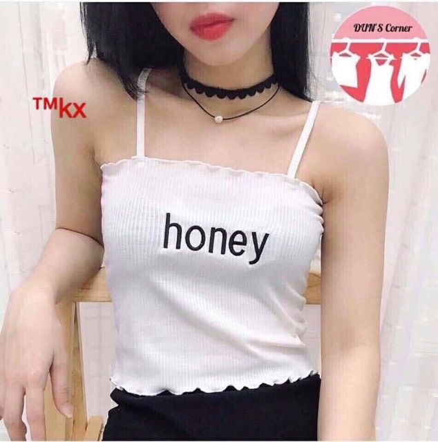 Áo hai dây thêu chữ honey chất thun gân | BigBuy360 - bigbuy360.vn