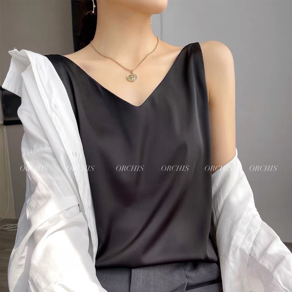 ORCHIS Áo lụa balo cổ tim