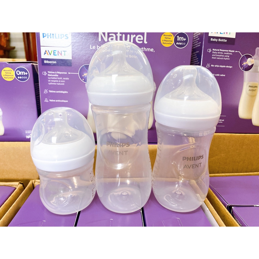 MẪU MỚI 2022 SET 3 BÌNH SỮA AVENT  RESPONSE 125ML /260ML /330ML CÀI TIẾN NÚM TY SIÊU MỀM
