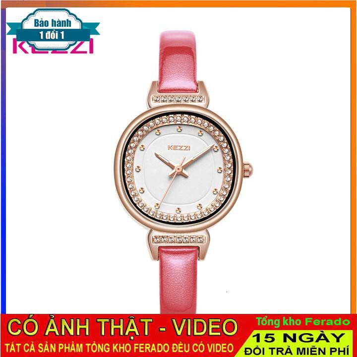 [ xả kho ] ĐỒNG HỒ NỮ KEZZI 1708, DÂY DA CAO CẤP, MẶT ĐÍNH DÁ